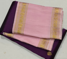 Vaibhogam- Stunning Deep Magenta Purple with Baby Pink Handwoven Pure Jari Korvai Kanjivaram Silk with beautiful buttas woven body with beautiful doublepet borders rich pallu and contrast woven blouse