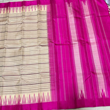Offwhite with Pink Zariless Handwoven Pure Korvai Soft Kanjivaram Silk Saree with Veldhari Body Temple Borders  beauty