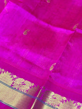 Parrot Green with Pink Handwoven Pure Korvai Kanjivaram Silkcotton Handpichwai Blockprinted Beauty