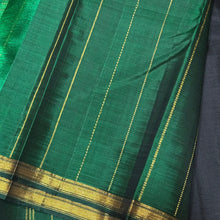 Saranga- Gorgeous Black with Dark Emerald Green Small Borders with Bird Buttas Kalakshetra Kili Pallu and Contrast Zari Striped Blouse Handwoven Pure Kanjivaram Silk Saree