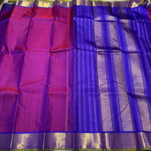 Dual tone Purple shade with Meenakshi Blue with Rudraksha pet borders rich pallu and contrast woven blouse