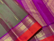 Manthulir Green with Vadamalli Purple with  Mallimoggu buttas Handwoven Pure Kanjivaram Silk Saree Beauty