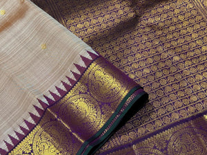 Abirami with Deep Purple Korvai with Buttas and small temples handwoven pure Jari Kanjivaram Silk Saree Beauty