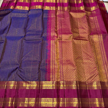 Vaibhogam-Gorgeous Deep Pakku Purplish Blue with Dark Magenta Lakshadeepam Style Handwoven Pure Kanjivaram Silk with rich rettapet borders beautiful pallu and contrast oosi woven blouse