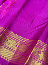 Peacock Blue with Purple Korvai with Buttas and Temples Handwoven Pure Jari Kanjivaram Silk Saree Beauty