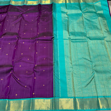 Evergreen Combo- Deep Purple with Turquoise Blue Green Buttas Korvai Handwoven Pure Jari Kanjivaram Silk Saree Beauty