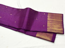 Vadamalli Purple with Gold Jari Oosi checks with buttas Handwoven Pure Jari Kanjivaram Silk Saree Beauty