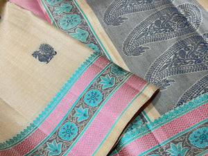 Gorgeous Creamish White With Buttas and Meenakari Borders Handwoven Pure Zariless Soft Kanjivaram Silk Saree Beauty