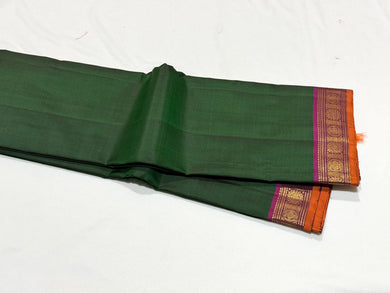 Bottle Green with Dark Wine Handwoven Pure Kanjivaram Silk Saree with beautiful borders rich pallu beauty