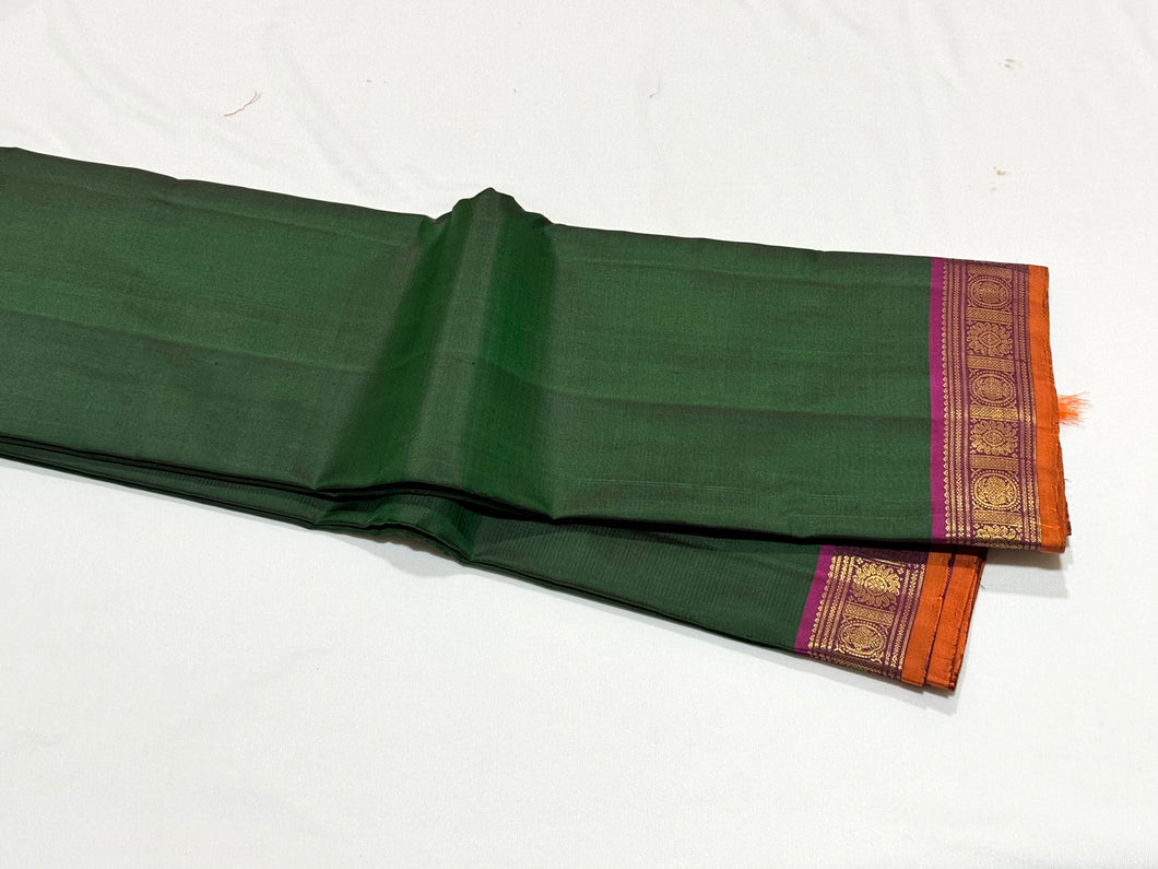 Bottle Green with Dark Wine Handwoven Pure Kanjivaram Silk Saree with beautiful borders rich pallu beauty
