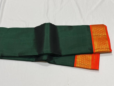 Vintage Combo- Bottle Green with Orange Handwoven Pure Jari Korvai with rudrakshapet borders rich pallu and contrast woven blouse beauty