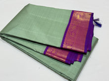 Pastel Green with Purple Handwoven Pure Jari Korvai Kanjivaram Silk Saree Beauty