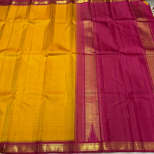 Sarasangi- Gorgeous Mustard with Arakku shot Pink Handwoven Pure Jari Korvai Kanjivaram Silk with Orukunjam Borders Rich Pallu and contrast woven blouse