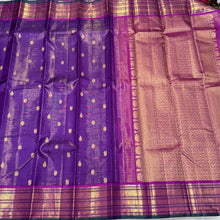 Purple with Pink Handwoven Pure Jari Vairaoosi with Buttas and Varisaipet Borders Kanjivaram Silk Saree Beauty