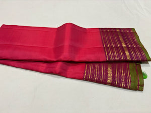 Dual tone Orange Pink with Magenta Handwoven Pure Light Weight Kanjivaram Silk Saree