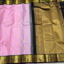 Soft Pink with Black Handwoven Pure Jari Korvai Kanjivaram Silk Saree Beauty