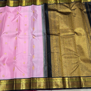 Soft Pink with Black Handwoven Pure Jari Korvai Kanjivaram Silk Saree Beauty