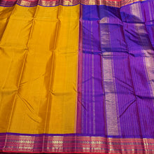 Sampanga Mustard yellow with Purple Handwoven Pure Jari Korvai Kanjivaram Silk Saree with intricate borders rekku pallu beauty