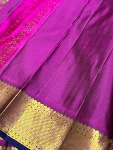 Dark Forest Green with Wine Handwoven Pure Jari Thodar Buttas Kanjivaram Silk Saree Beauty