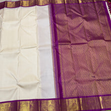 Offwhite with Purple Handwoven Pure Jari Korvai Kanjivaram Silk Saree Beauty