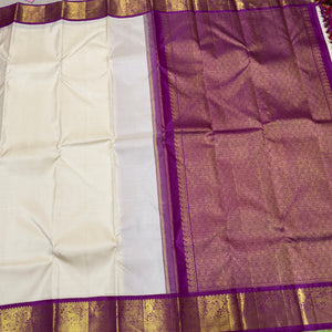 Offwhite with Purple Handwoven Pure Jari Korvai Kanjivaram Silk Saree Beauty