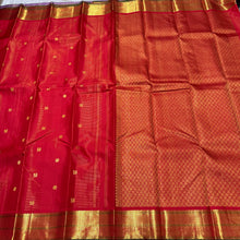 Red with Gold Vairaoosi with Buttas Handwoven Pure Jari Kanjivaram Silk Saree with Meenakari Borders rich pallu and self colored blouse