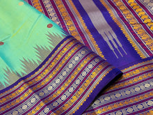 Pista Green with Violetish Blue Korvai with buttas Varisaipet Borders Handwoven Pure Zariless Kanjivaram Silk Saree Beauty