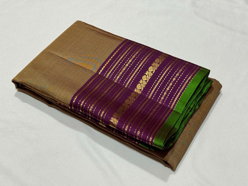 Beige with Deep Wine Handwoven Pure Light Weight Kanjivaram Silk