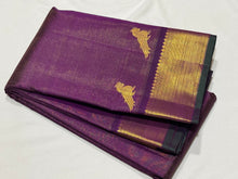 Beautiful Purple with Gold Handwoven Pure Vairaoosi Woven Kanjivaram Silk with Parrots woven beautiful lower borders with rich borders pallu and self colored blouse