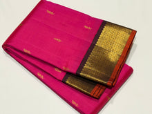 Vaibhogam -Super Gorgeous Tomato Reddish Pink with Coffee Brown Handwoven Pure Korvai Kanjivaram Silk with beautiful buttas woven body rich borders with rust jamudu with gorgeous pallu and contrast woven blouse