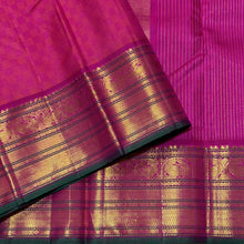 Sahana-Gorgeous Handwoven Pure Jari Kanjivaram Silk in a beautiful light and dark pink shade with paimadi checks woven body rich long and short borders beautiful green selvedges rich seer pallu and contrast woven blouse