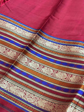 Peach with Burnt Red Buttas Handwoven Pure Korvai Zariless Varisaipet Long Border Kanjivaram Silk Saree Beauty