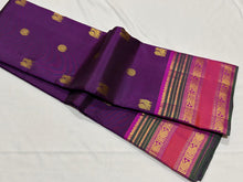 Sahana- Gorgeous Deep Magenta with Pink Handwoven Pure Jari Kanjivaram Silk with Mayil Chakram Buttas woven body with rich borders beautiful pallu and contrast woven blouse
