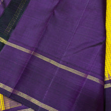 Sarasangi- Gorgeous Yellow with Purple Handwoven Pure Jari Korvai Podikattam Woven Kanjivaram Silk with beautiful rettapet borders rich seer pallu and contrast woven purple blouse