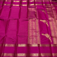 Sahana- Stunning Rani Pink with Gold Handwoven Pure Jari Kanjivaram Silk with checked body with rettapet borders rich Kalakshetra Kili woven pallu and self colored blouse