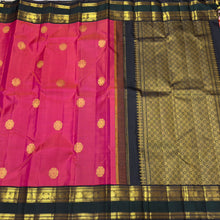 Tomato Pink with Bottle Green Black Buttas Korvai Handwoven Pure Jari Kanjivaram Silk Saree Beauty