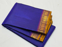 MS Blue with Purple Handwoven Pure Kanjivaram Silk Saree with small borders beauty