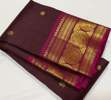 Sahana- Gorgeous Coffee Brown with Deep Magenta Handwoven Pure Jari Kanjivaram Silk with buttas woven body with beautiful borders rich pallu and contrast woven blouse