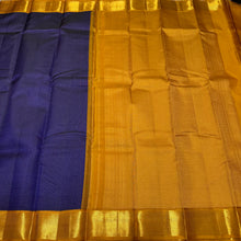 Deep Blue with Mustard Oosi Vanam Handwoven Pure Korvai Kanjivaram Silk Saree with rich borders pallu and contrast woven blouse beauty