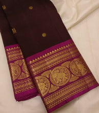 Sahana- Gorgeous Coffee Brown with Deep Magenta Handwoven Pure Jari Kanjivaram Silk with buttas woven body with beautiful borders rich pallu and contrast woven blouse