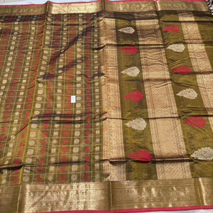 Vintage Style woven Bronze Gold 1000 buttas Handwoven Premium Kanjivaram Silkcotton Saree Beauty