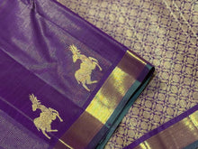 Deep Purple with Gold Vairaoosi with Border Deer Buttas Handwoven Pure Jari Kanjivaram Silk Saree Beauty