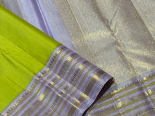 Mesmerising Pastel Grape Green with Lavendar Handwoven Kai Korvai Kanjivaram Silk Saree with rich varisaipet borders rich pallu and contrast woven blouse beauty