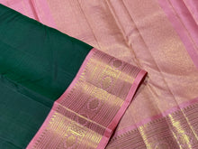 Vintage Recreation- Bottle Green with Salmon Pink Handwoven Kai Korvai Kanjivaram Silk Saree with rich woven borders pallu and contrast woven blouse