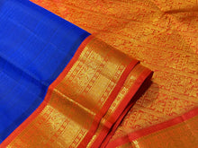Deep MS Blue with Fanta Orange Handwoven Pure Jari Korvai Kanjivaram Silk Saree Beauty