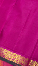 Nayaki- Gorgeous Orange Pink with Pink Handwoven Pure Jari Kanjivaram Silk with beautiful small borders with green selvedges rich pallu and contrast woven blouse