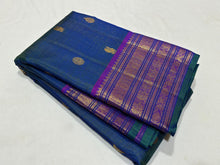 Peacock Blue with Purple Vairaoosi with Buttas Handwoven Pure Jari Kanjivaram Silk Saree Beauty