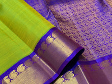 Parrot Green with Violetish Blue Handwoven Pure Jari Korvai Kanjivaram Silk Saree Beauty