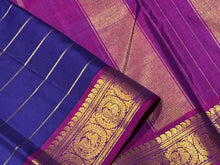 Deep Blue with Dark Magenta Jari Veldhari Handwoven Pure Kanjivaram Silk Saree with beautiful borders rich pallu and contrast woven blouse