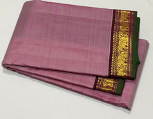 Nayaki- Gorgeous Lotus Pink with Dark magenta Small borders Handwoven Pure Jari Kanjivaram Silk with small borders rich pallu and contrast woven blouse